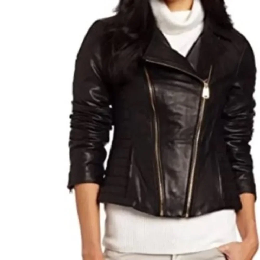 VIA SPIGA Black Leather Motorcycle Jacket - Picture 6 of 6